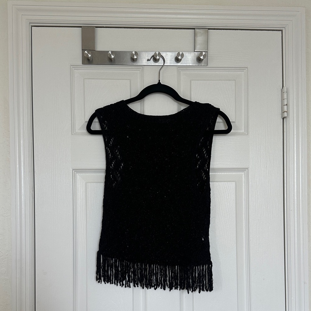 Zara Black Fringe Knit Sleeveless SprakleTop